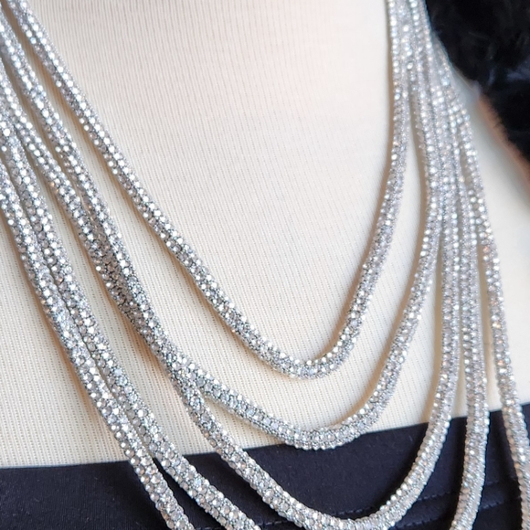 Elegant 4 Strand Silver Layered Necklace - Picture 10 of 17